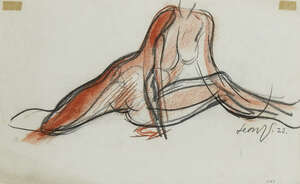 
	
		Leon Underwood,
		British 1890-1975-
		 
		Nude figure doing the splits, 1923;
		 
		red...