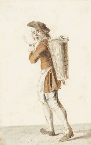 
	
		French School,
		mid 18th century- 
		Studies of working men and women, c.1740; 
		