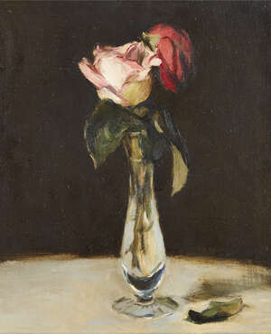 
	
		Neale Worley RP NEAC, 
		British b.1962- 
		Red and White Rose; 
		oil on canvas,...