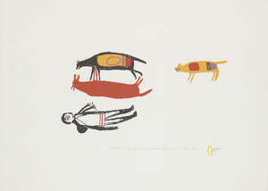 
	
		Luke Anguhadluq, 
		Canadian 1895-1982- 
		 
		Travelling by Foot, 1975; 
		 
		stonecut...