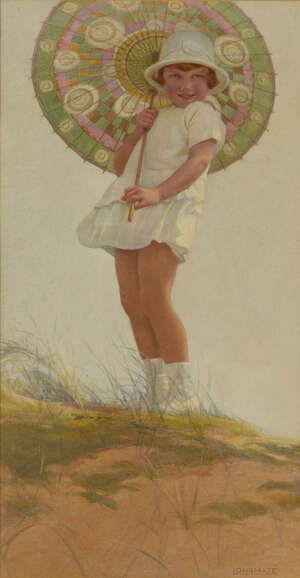 
	
		Ernest Longmate,  
		British 1876-1955- 
		 
		Portrait of the artist's daughter with...