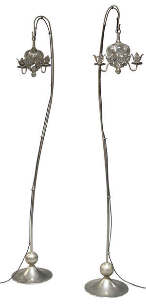 
	
		Mark Brazier-Jones (New Zealander B.1956), a pair of steel 'Sera' lamps 
		c.1998
		