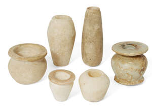 
	
		Six Egyptian alabaster vessels
		Middle Kingdom  New Kingdom, circa 2046-1069 B.C.
		