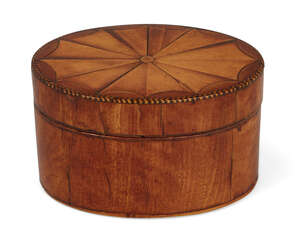 
	
		A George III miniature satinwood oval box, overall inlaid with banded edges, 8cm...