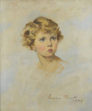 
	
		Edmond Brock, 
		British 1882-1952
		 
		Portrait of a young girl, head study, 1929;...