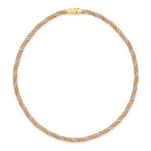 A two colour necklace, composed of two-colour twisted mesh links to a textured box clasp,...
