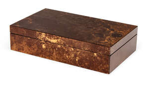 
	
		Guy Lefevre for Maison Jansen (attributed),
		 
		Umber and gold lacquer box, circa...