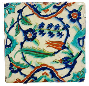 
	
		An Iznik pottery tile, Ottoman Turkey, late 16th century,  painted in polychrome...