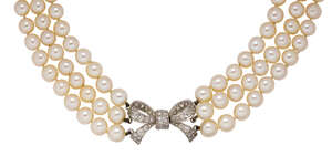 
	
		Two cultured pearl necklaces, the first a uniform triple-row necklace approximate...