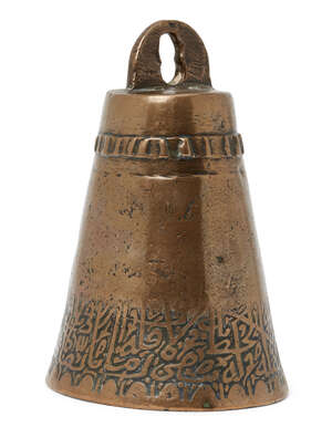
	
		A calligraphic bronze bell, Deccan, India, 17th century, of cone form, inscribed to lower...