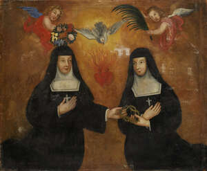 
	
		Italian School, 
		18th century-
		 
		Two Martyrs holding the Crown of Thorns,...