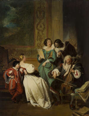 
	
		Jakob Emanuel Gaisser, 
		German 1825-1899- 
		The Music Party; 
		oil on panel,...