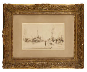 
	
		Stanislas Victor Edouard Lepine, 
		French 1835-1892- 
		 
		Figures with a horse by...