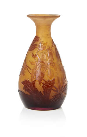 
	
		Galle, a cameo glass vase
		c.1910, signed in cameo Gallé
		The amber body overlaid in...