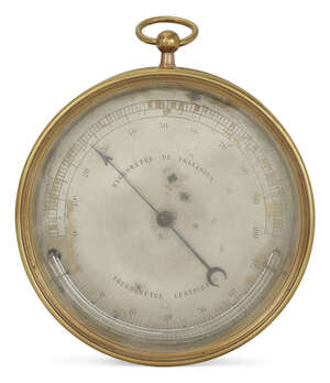 
	
		A French brass cased Hygrometer, by Pertuis, Hulot, Bourgeois and Naudet, late 19th/early...