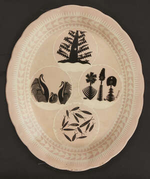 
	
		Scottie Wilson (1891-1972),
		 
		'The Garden of Nature' oval pink ground plate, circa...