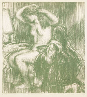 
	
		Charles Haslewood Shannon RA, 
		British 1863-1937- 
		 
		Nude combing her hair;...