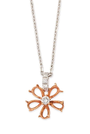A diamond pendant with vacant principal collets,&nbsp;the floral pendant set with a central...