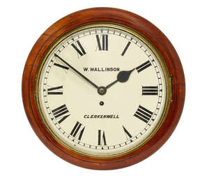 
	
		 A walnut circular wall clock by W. Wallison, with a white paint dial and Roman numeral...