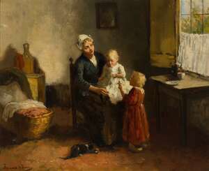 
	
		Bernard de Hoog, 
		 
		Dutch 1867-1943- 
		 
		Playmates; 
		 
		oil on canvas,...