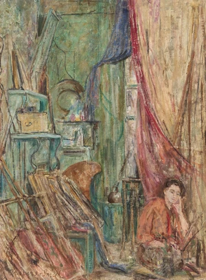 Dorothy Travers Smith ('Dolly Robinson'), Irish 1901-1977 - Artist in her studio; oil on board, signed lower left 'Travers-Smith', 73.5 x 54 cm (ARR) Note:
