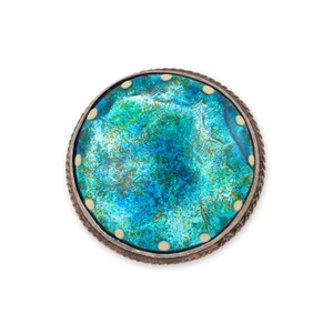 William Mark. An Arts & Crafts silver enamel brooch, of circular form, with blue and green enamel, with cream enamel pellet border, the mount with a twisted wi