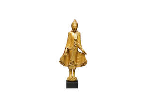 
	
		A giltwood standing Buddha statue, 20th century, on a block base, 172cm high

	

