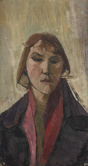 Dorothy Carr, 
British 1923-2018- 
Melancholia; 
oil on board, bears partially inscribed label to...