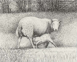 
	
		Henry Moore OM CH FBA, 
		British 1898-1986- 
		Sheep with lamb, from Sheep Album,...