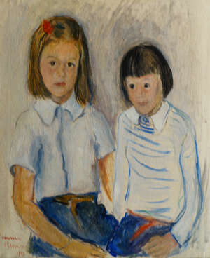 
	
		Gemma d'Amico Flugi, Italian, mid 20th century- Portrait of two children seated; oil on...