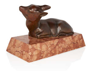 
	
		Armand Sinko (1934-2012), 
		 
		Sculpture of a recumbent deer, circa 1950s, 
		Bronze...