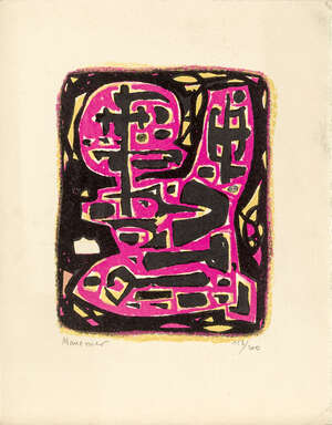 
	
		Alfred Manessier, 
		French 1911-1993-
		 
		Composition, 1952;
		 
		lithograph in...