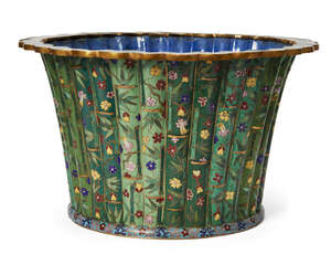 
	
		A large Chinese cloisonné enamel simulated bamboo jardinière, late Qing dynasty, 