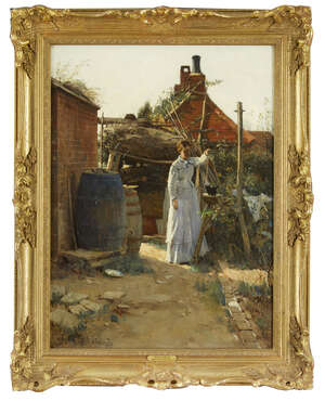 
	
		John Robertson Reid RI ROI, 
		Scottish 1851-1926-
		 
		Idle Moments;
		 
		oil on...