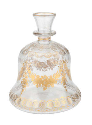 A Mughal gilt-decorated cut glass huqqa base, India, early 19th century, of bell-shaped form,...