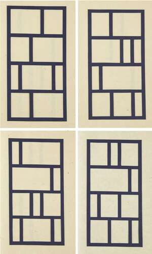 
	
		Ian Tyson, 
		British b. 1933- 
		 
		Hybrid Shoji, 1984; 
		 
		four lattice collages...
