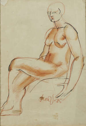 Leon Underwood,
		British 1890-1975-
		 
		Seated female nude,1925;
		 
		sanguine, black ink and wash, signed and dated, 37x25cm (ARR)
		 
		Provena