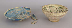
	
		An Amol pottery bowl, 13th century, decorated with a floral device to the centre base,...