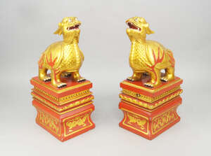 
	
		A pair of painted and gilt hardstone Chinese turtle dragons, of recent manufacture,...