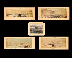 Five black and white panoramic views of Mecca, its vicinity and Medina : Three of Masjid...