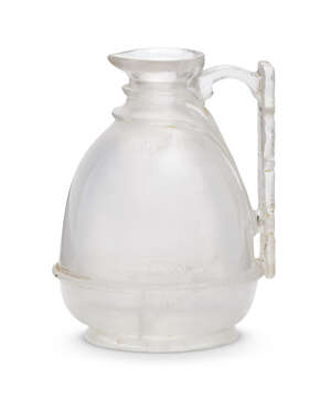 
	
		A small rock crystal ewer with carved handle, 19th-20th century, in an early 20th century...