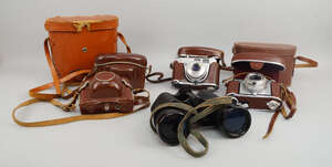 
	
		A Contessa Zeiss Ikon camera with 2.8/50 lens in a leather case, together with an Ilford...