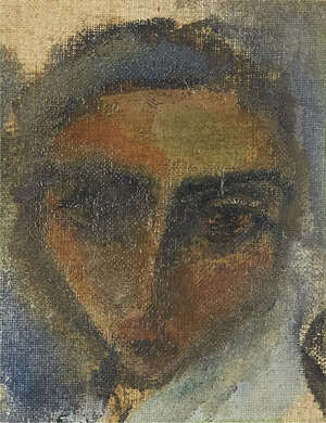 
	
		Roger Hilton,
		British 1911-1975-
		 
		Head of a woman;
		 
		oil on unstretchered...
