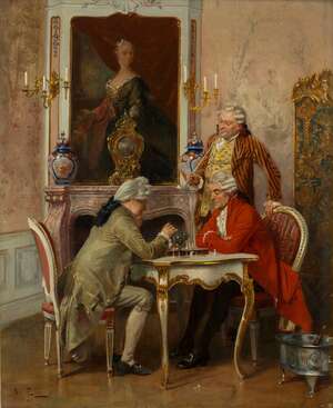 
	
		Vincent Stoltenberg Lerche, 
		 
		Norwegian 1837-1892- 
		 
		The Chess Game;...