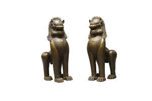 
	
		A pair of Thai bronze temple dogs, 20th century, 104cm high (2)

	

