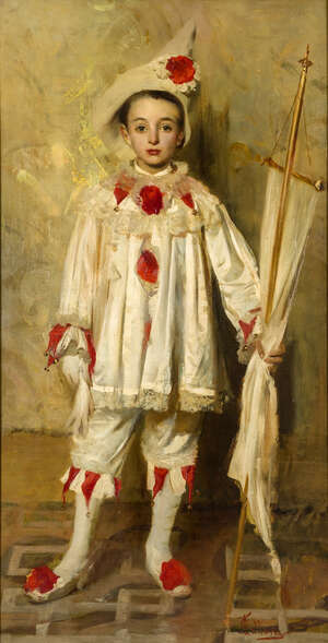 
	
		Cesare Tallone, 
		Italian 1853-1919- 
		 
		The Little Pierrot; 
		 
		oil on...