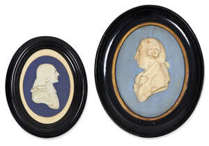
	
		A Wedgwood blue jasper portrait medallion of Lord Hood, c.1800, moulded in relief,...