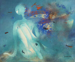 
	
		Sylvie Beauvalot, 
		French b.1947- 
		 
		Blue Alone; 
		 
		oil on canvas, signed,...