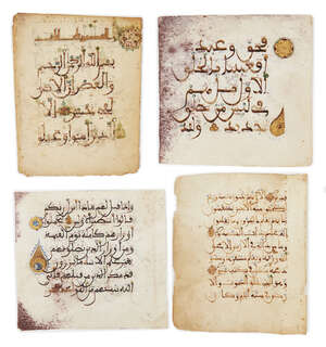 
	
		Four Maghrebi Qur'an folios, North Africa or Al-Andalus, 9th-10th century, Arabic...
