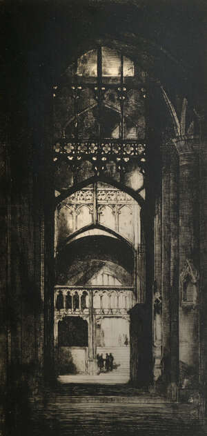 
	
		Sir David Young Cameron RA RE ROI RSA RSW, Scottish 1865-1945- Gloucester Cathedral;...